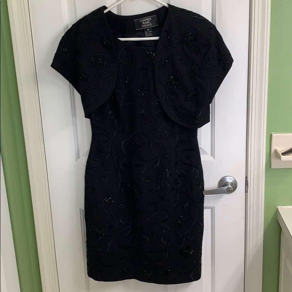 Black beaded fancy dress with jacket size 10